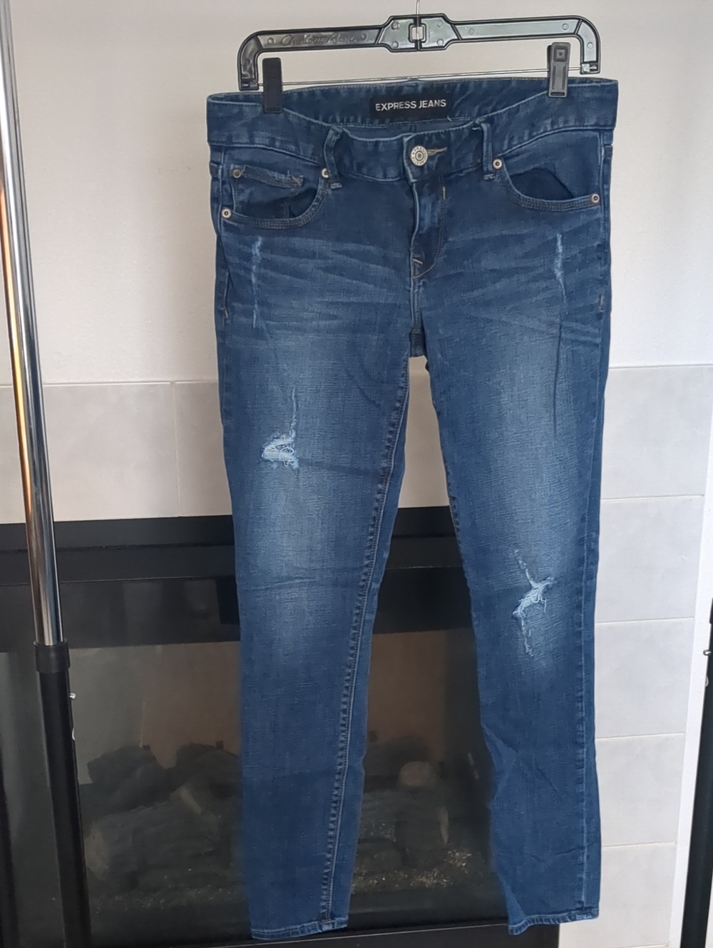 Express Women's Low Rise Skinny Jeans with Light Distressing